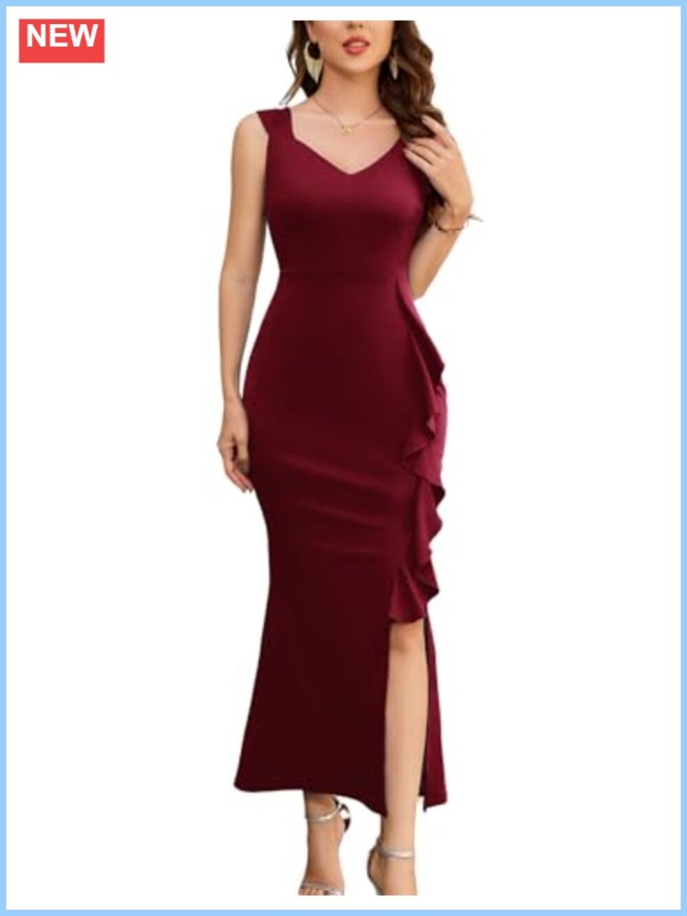 V Neck Bodycon Mermaid Formal Evening Maxi Dress Sleeveless Cocktail Party
